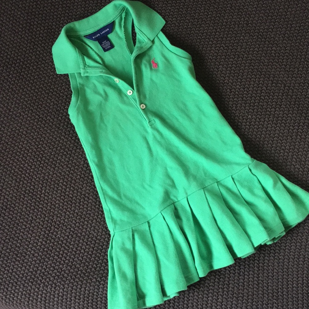 Ralph Lauren Kelly Green Pleated Toddler Dress 3T